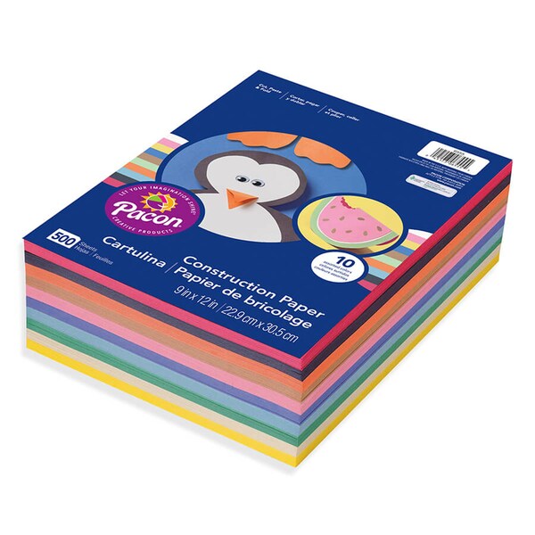 Lightweight Construction Paper, 10 Colors, 9" x 12", PK500
